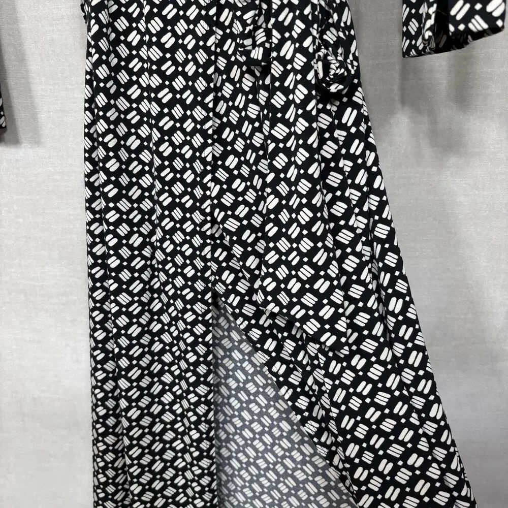 Worthington Womens Geometric Print Wrap Dress‎ Medium Long Sleeve Career Classic - Picture 8 of 9